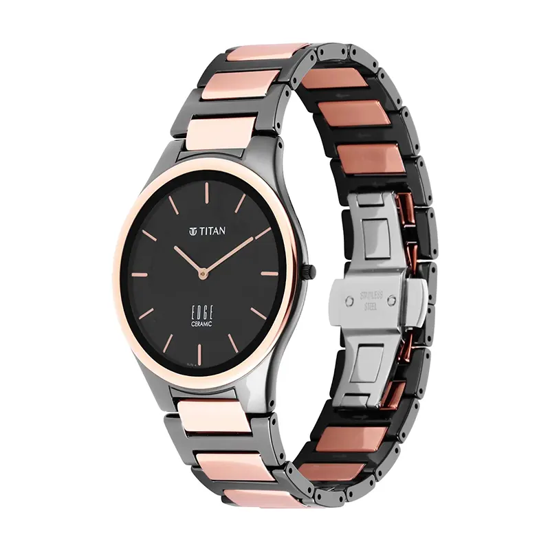 Titan Edge Ceramic Black Dial Two-tone Men’s Watch- 1696KC01